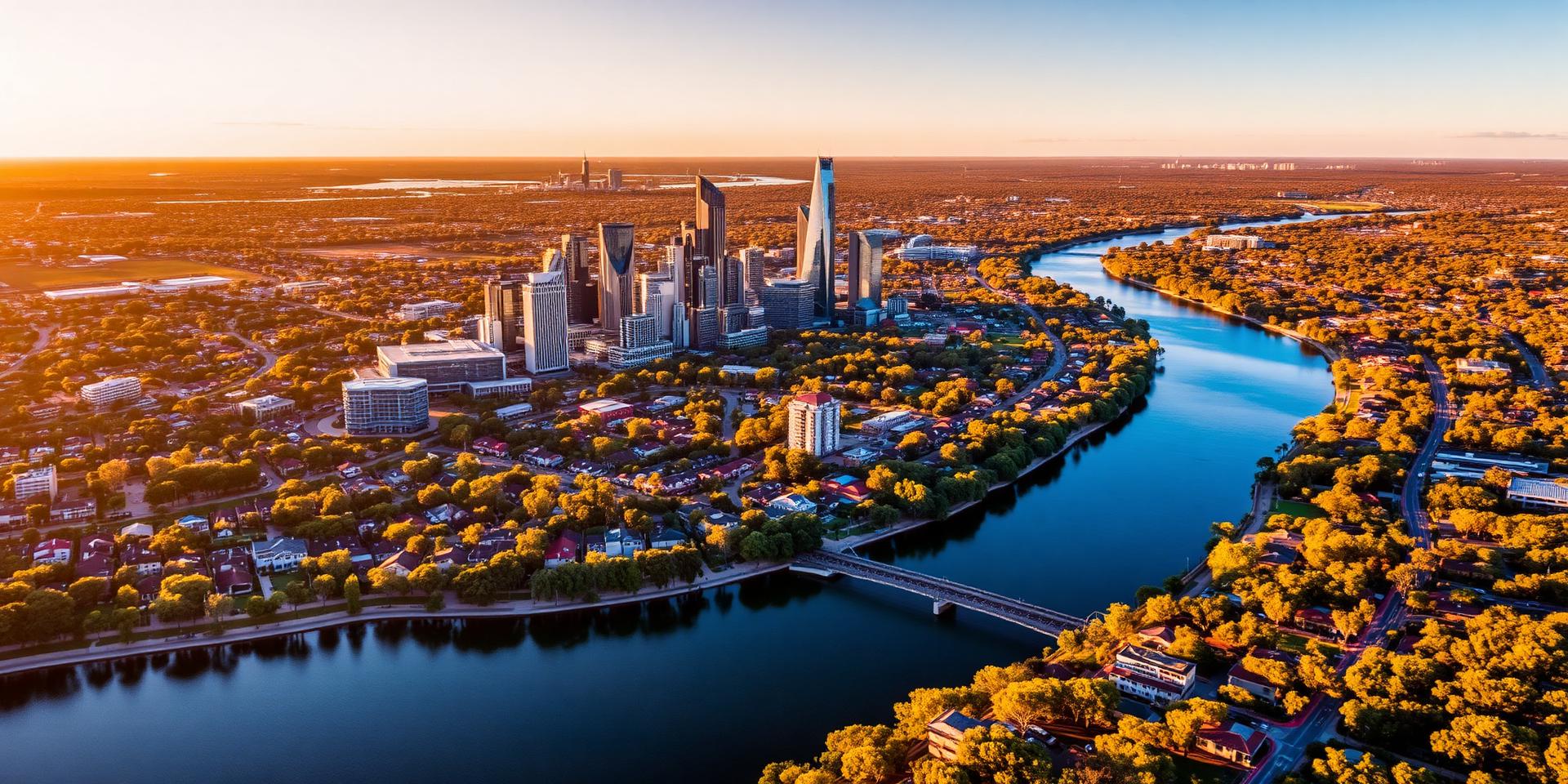 Aerial view of Perth at sunset